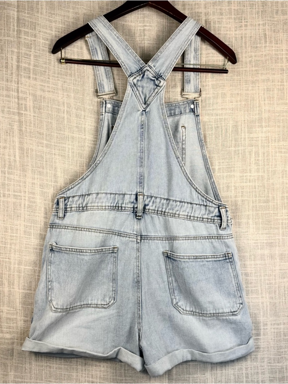 Refuge Denim Distressed Overall Shorts Light Wash Y2K Festival Bib L - Picture 2 of 14